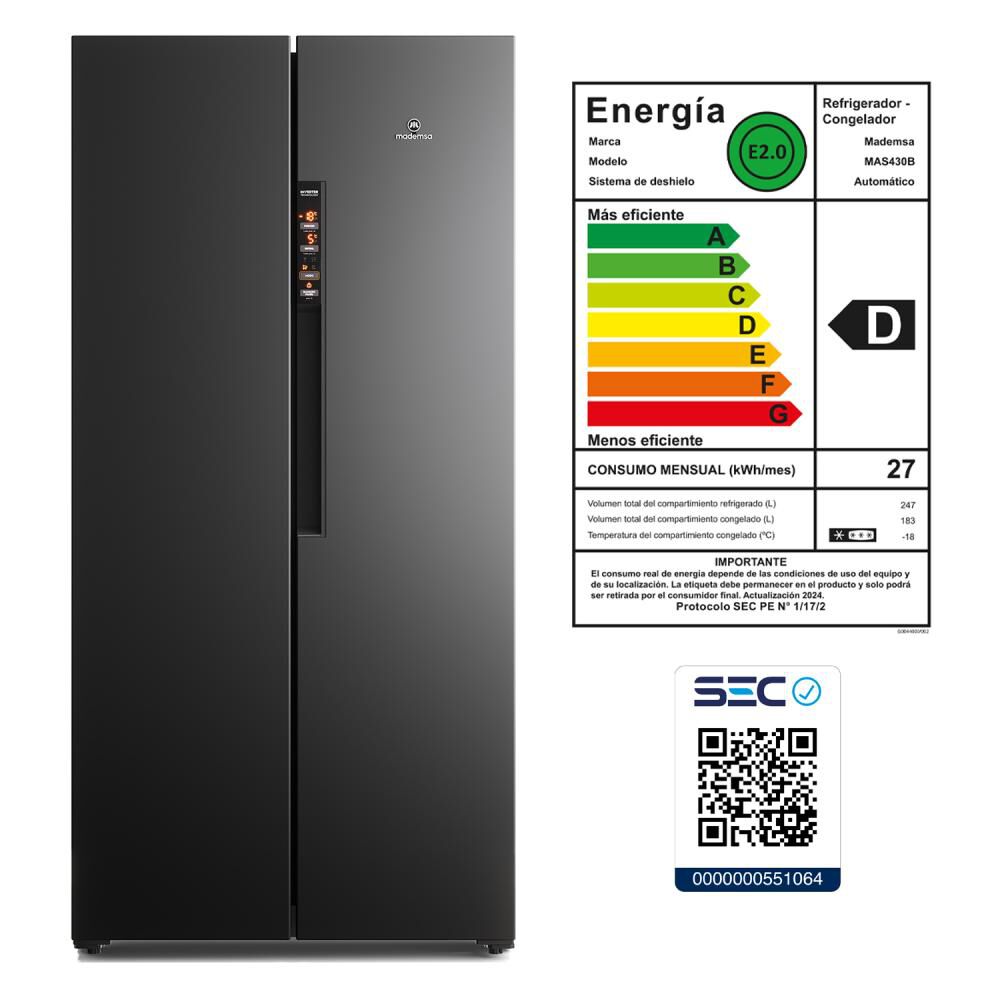 Refrigerador Side By Side Mademsa MAS430B / No Frost / 426 Litros / A+ image number 8.0